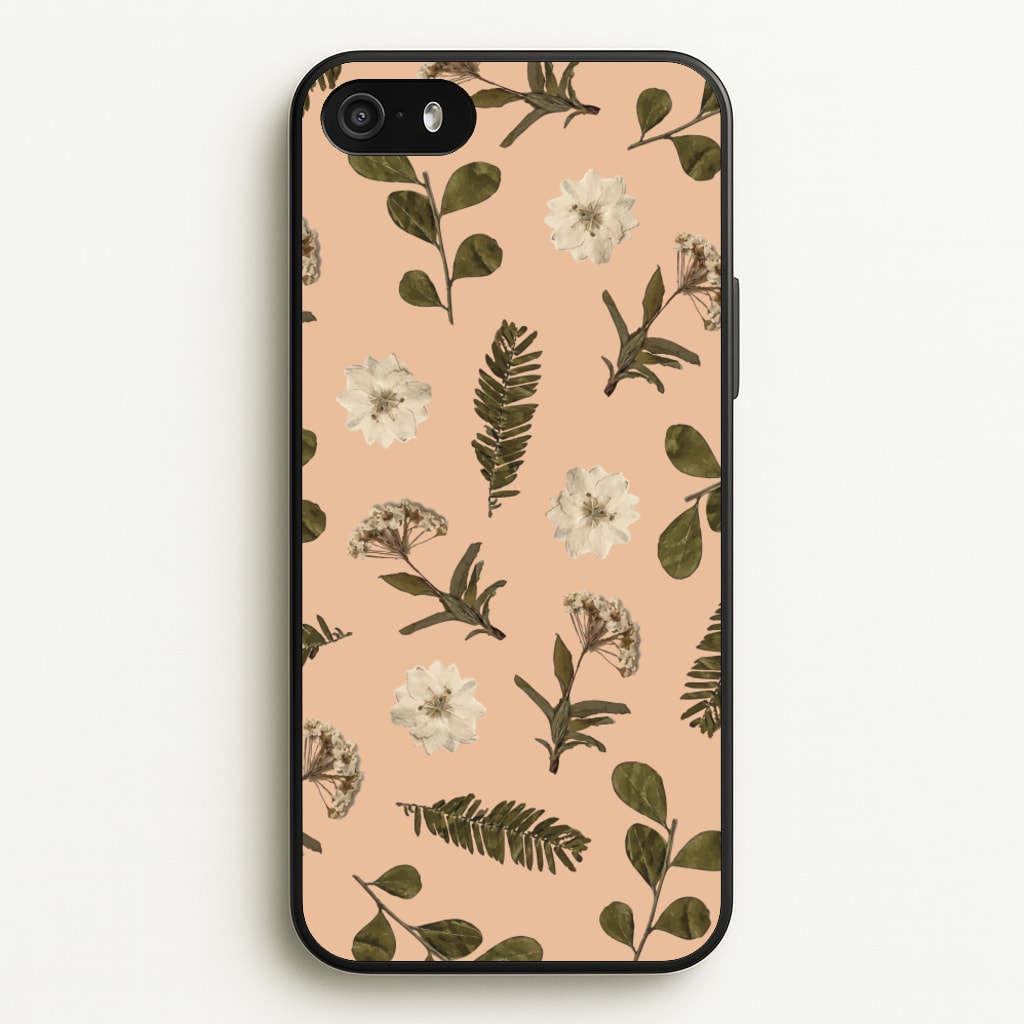 Leaves And Pressed Flowers Peach Pattern - Floral Phone Case for iPhone 5 / 5s / SE 2016