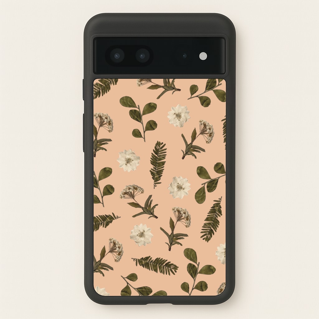 Leaves And Pressed Flowers Peach Pattern - Floral Phone Case for Google Pixel 7