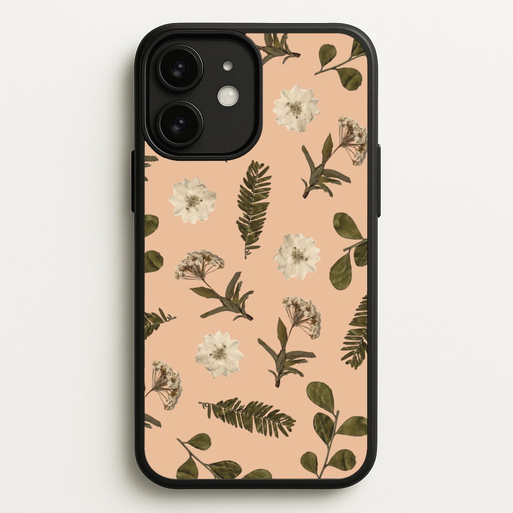 Leaves And Pressed Flowers Peach Pattern - Floral Phone Case for iPhone 11