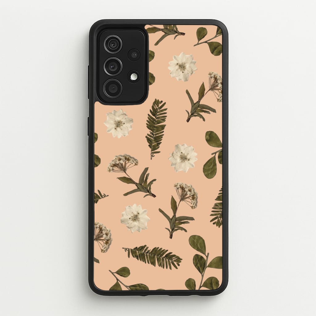 Leaves And Pressed Flowers Peach Pattern - Floral Phone Case for Galaxy A52 / A52s