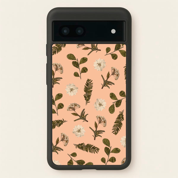 Leaves And Pressed Flowers Peach Pattern - Floral Phone Case for Google Pixel 6a