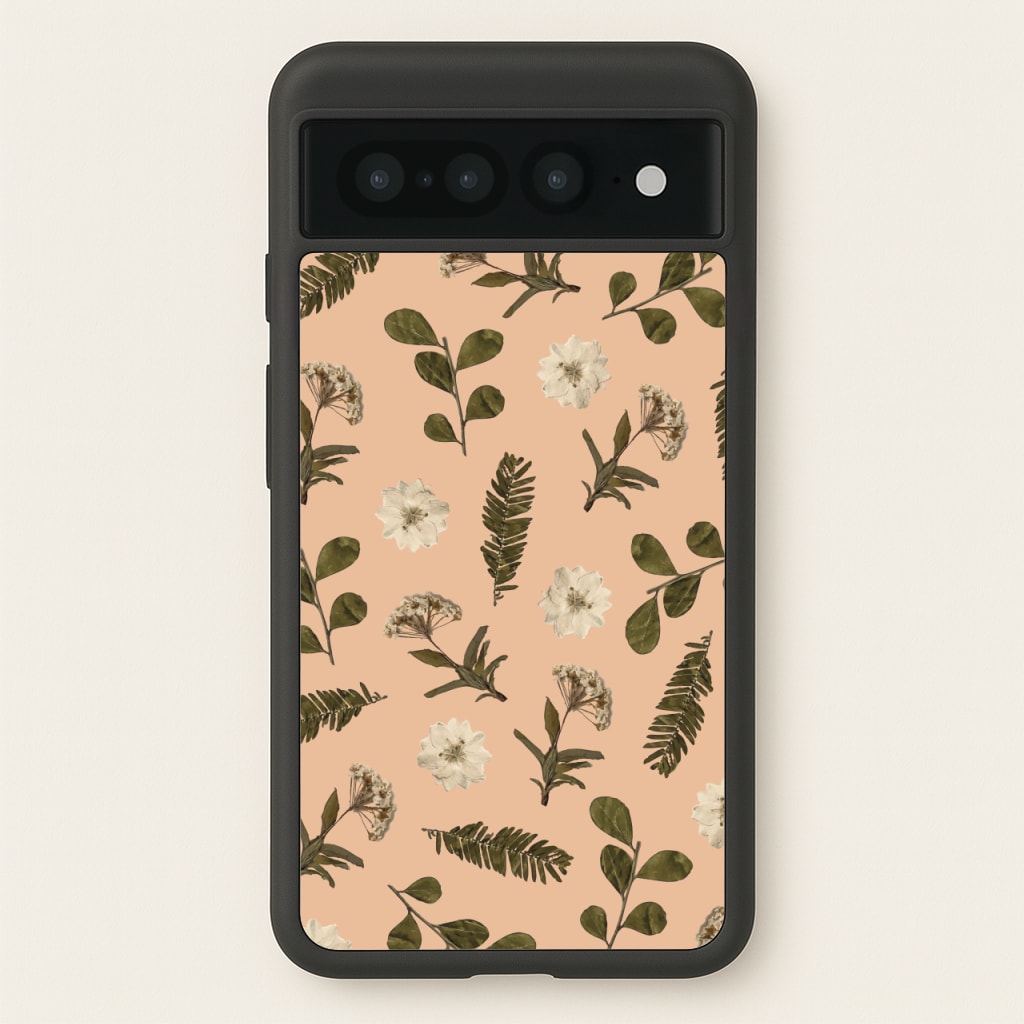 Leaves And Pressed Flowers Peach Pattern - Floral Phone Case for Google Pixel 7 Pro