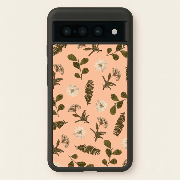 Leaves And Pressed Flowers Peach Pattern - Floral Phone Case for Google Pixel 7 Pro