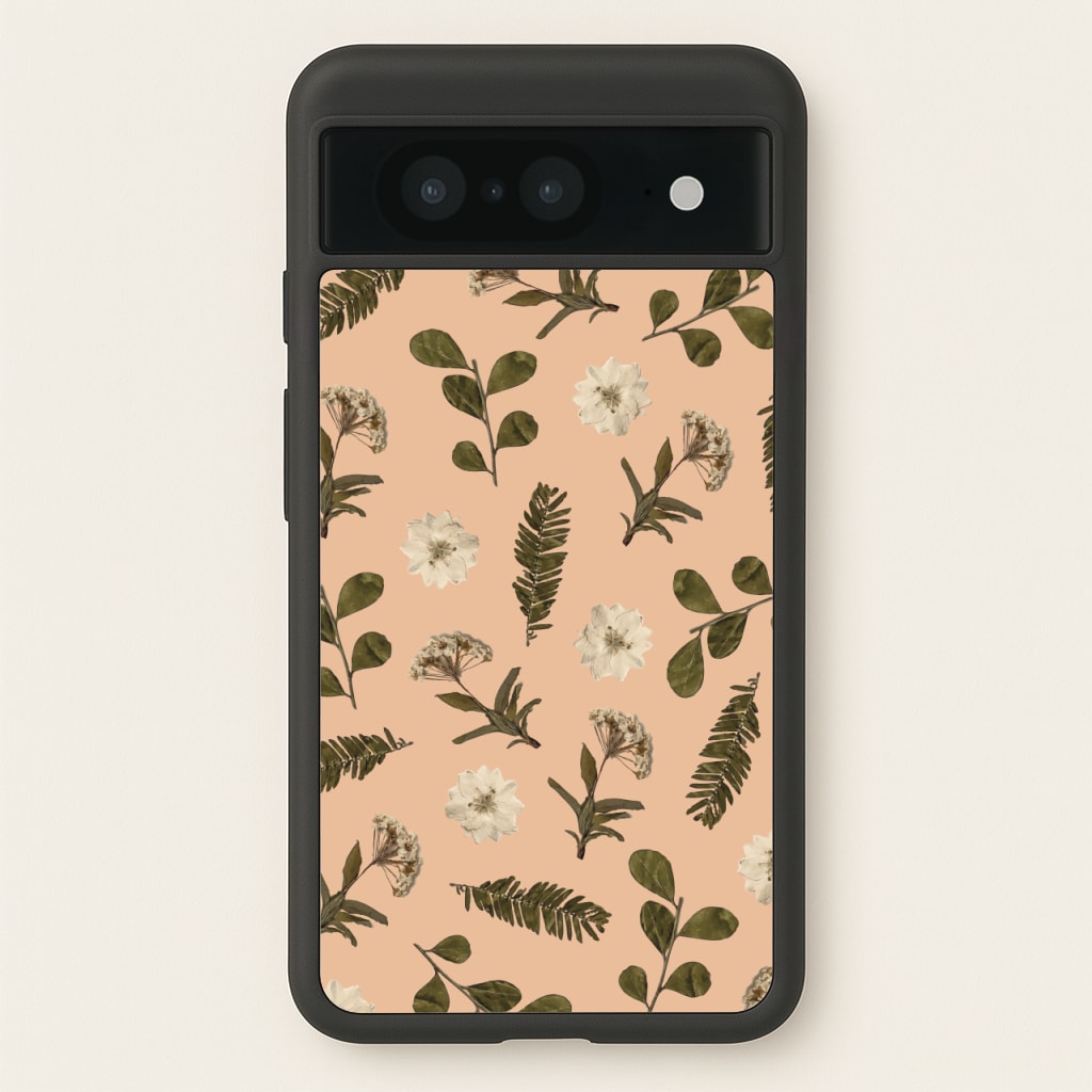 Leaves And Pressed Flowers Peach Pattern - Floral Phone Case for Google Pixel 8