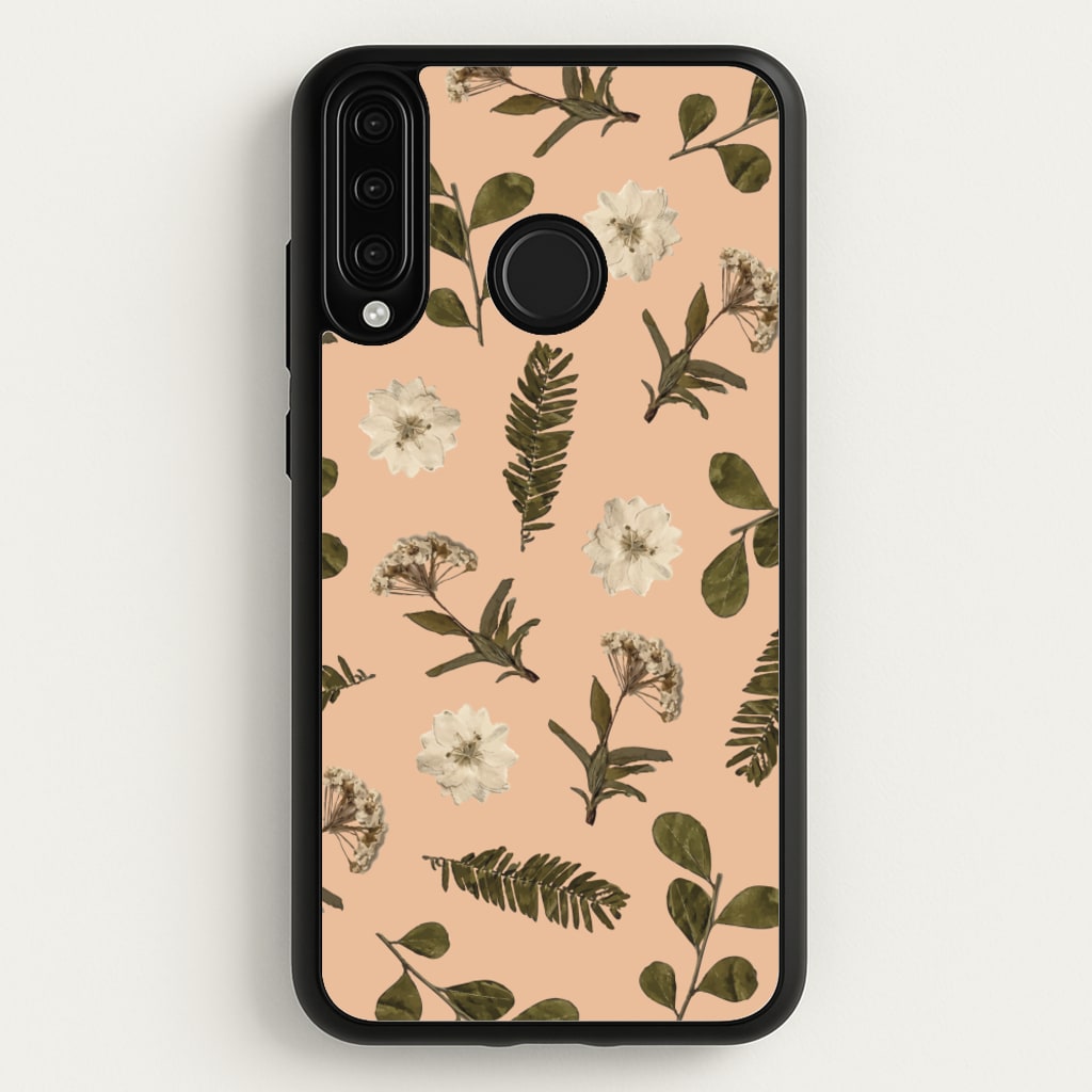Leaves And Pressed Flowers Peach Pattern - Floral Phone Case for Huawei P30 Lite