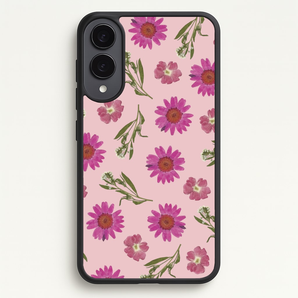 Pressed Pink Flowers Pattern - Floral Phone Case for Galaxy S25 Edge
