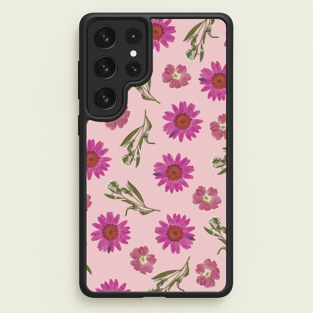 Pressed Pink Flowers Pattern - Floral Phone Case for Galaxy S23 Ultra