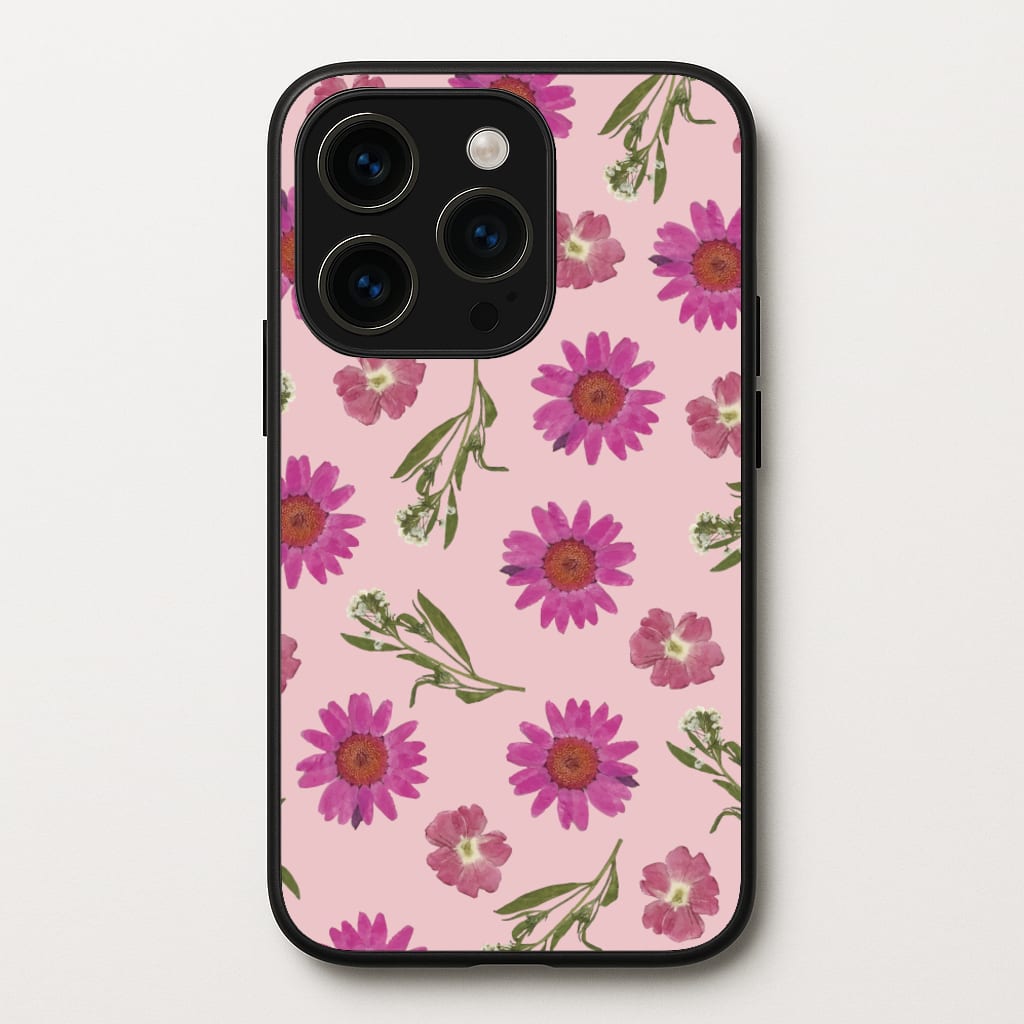Pressed Pink Flowers Pattern - Floral Phone Case for iPhone 15 Pro Max