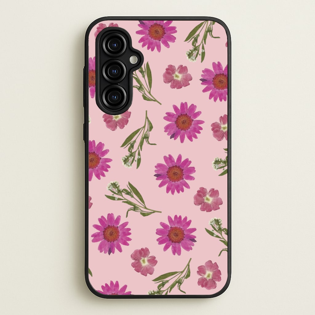 Pressed Pink Flowers Pattern - Floral Phone Case for Galaxy A54