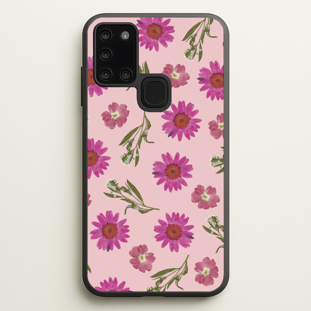 Pressed Pink Flowers Pattern - Floral Phone Case for Galaxy A21s