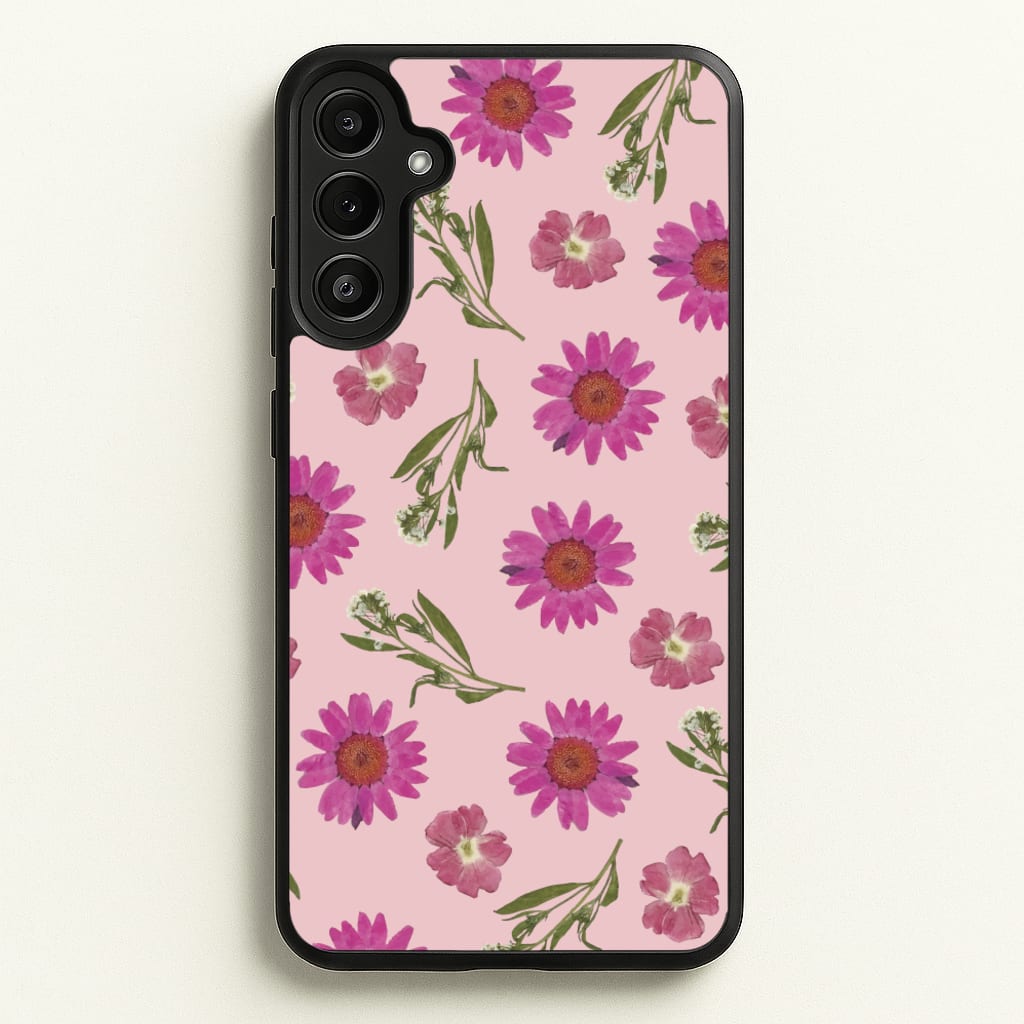 Pressed Pink Flowers Pattern - Floral Phone Case for Galaxy A36