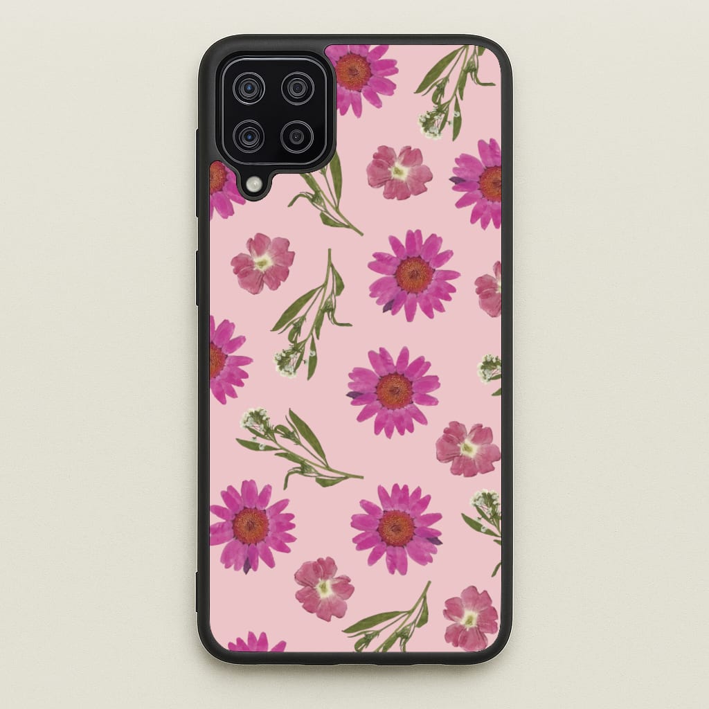 Pressed Pink Flowers Pattern - Floral Phone Case for Galaxy A12