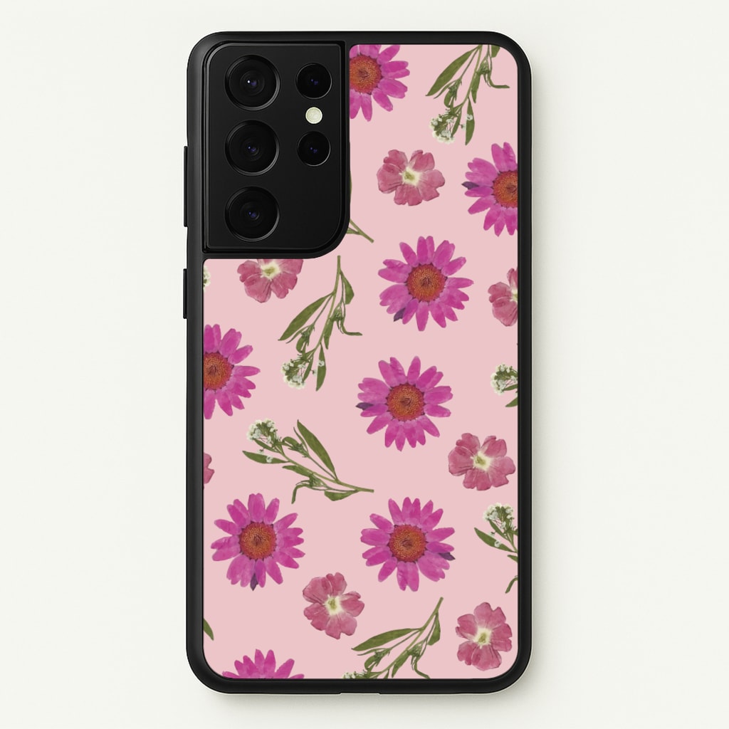 Pressed Pink Flowers Pattern - Floral Phone Case for Galaxy S21 Ultra