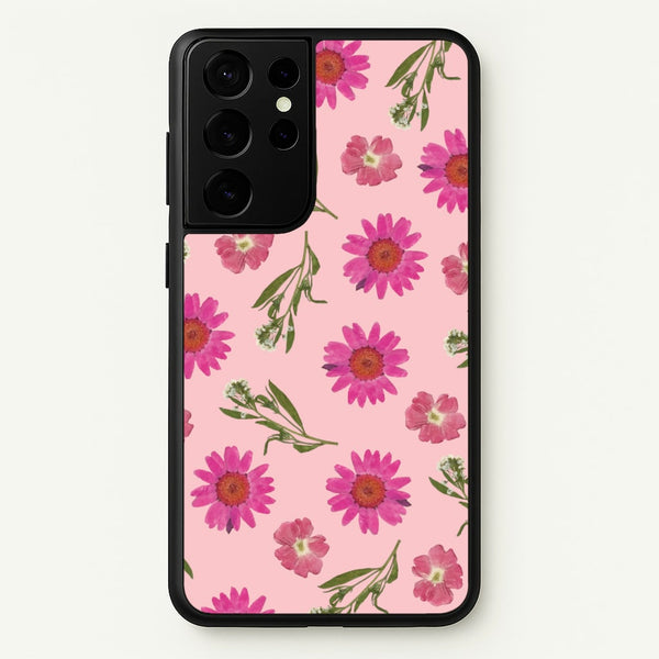 Pressed Pink Flowers Pattern - Floral Phone Case for Galaxy S21 Ultra