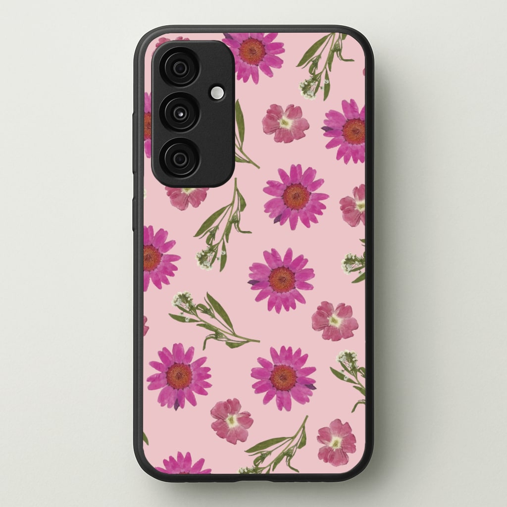 Pressed Pink Flowers Pattern - Floral Phone Case for Galaxy A55