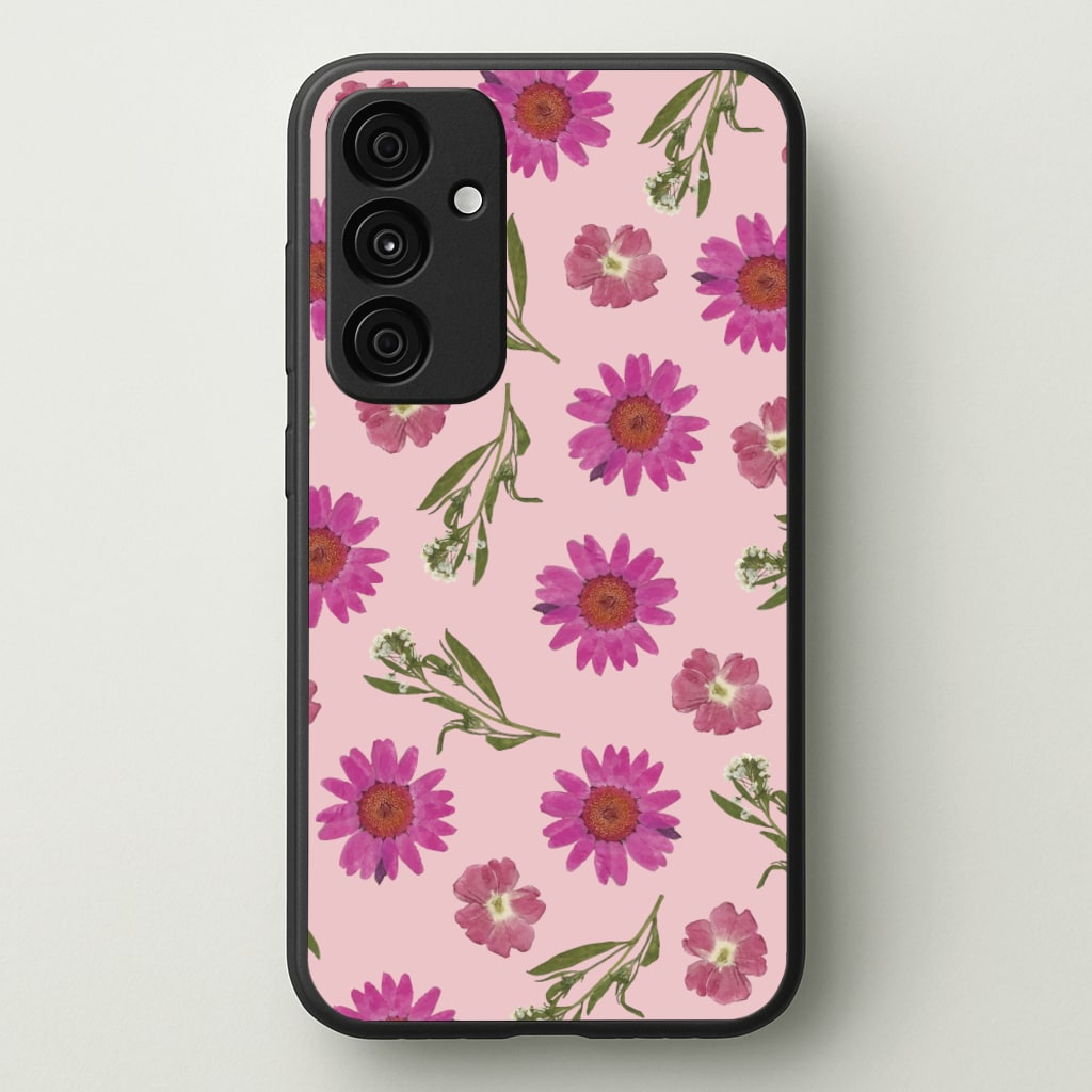 Pressed Pink Flowers Pattern - Floral Phone Case for Galaxy A35