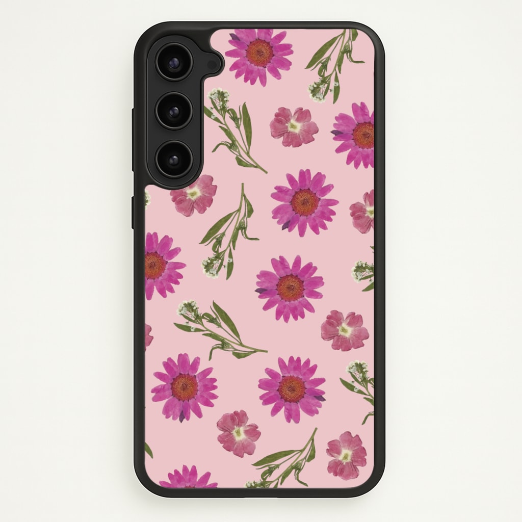 Pressed Pink Flowers Pattern - Floral Phone Case for Galaxy S23 Plus