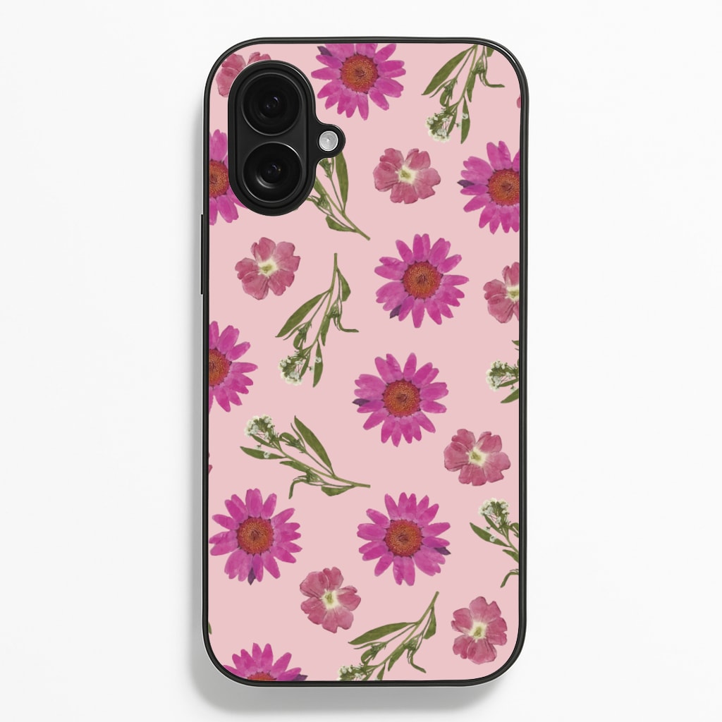 Pressed Pink Flowers Pattern - Floral Phone Case for iPhone 16 Plus
