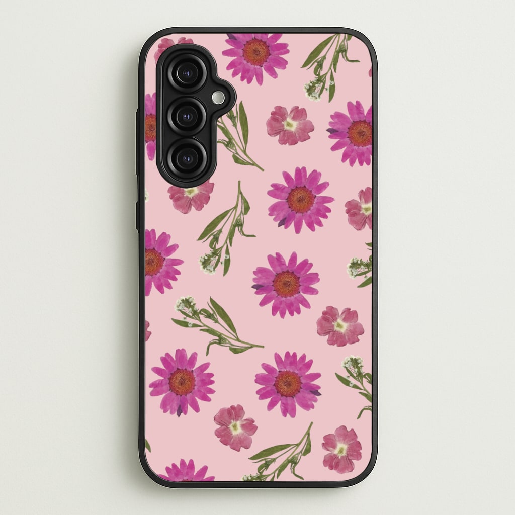 Pressed Pink Flowers Pattern - Floral Phone Case for Galaxy A14