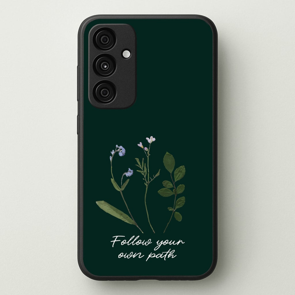 Follow Your Own Path Dark Green - Floral Phone Case for Galaxy A35