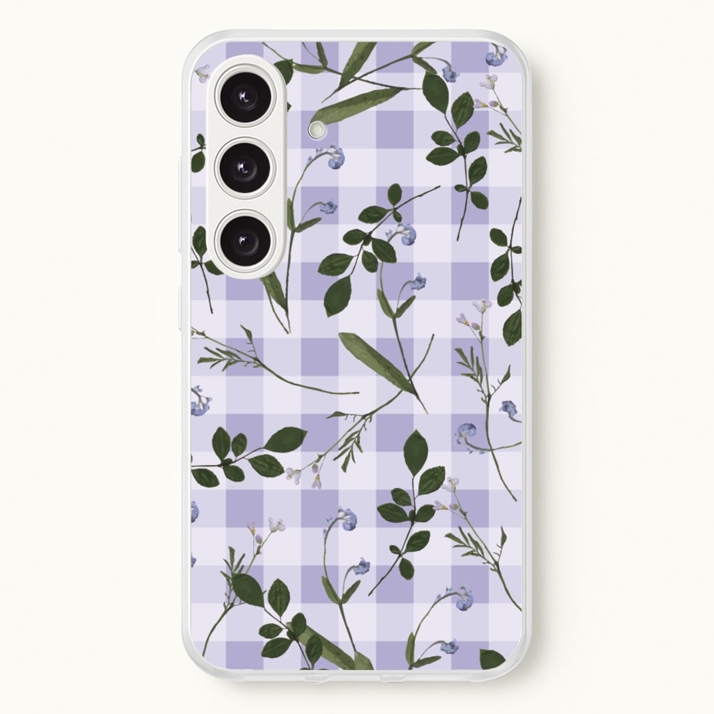 Checkered Pressed Flowers Pattern - Floral Phone Case for Galaxy S25