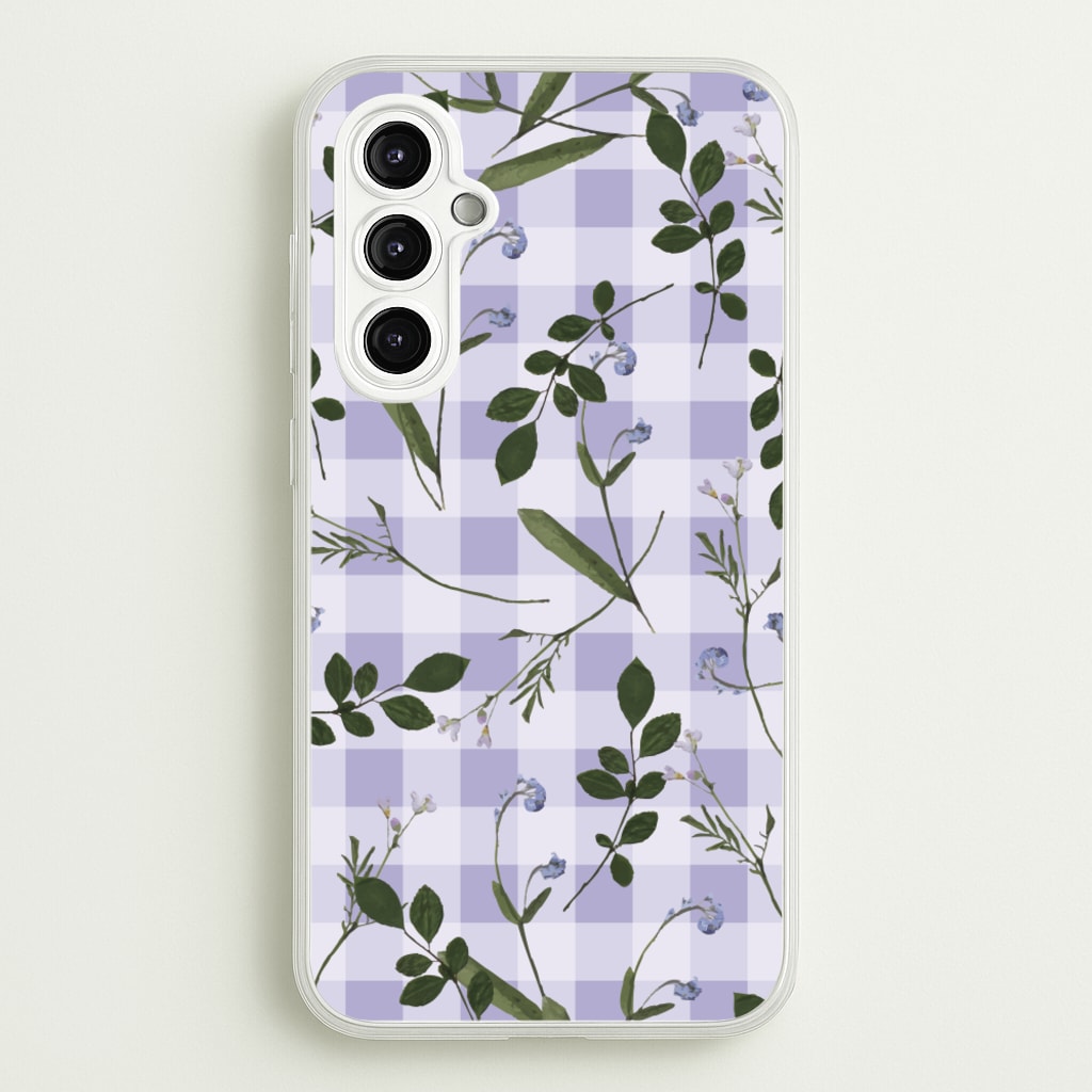 Checkered Pressed Flowers Pattern - Floral Phone Case for Galaxy A14