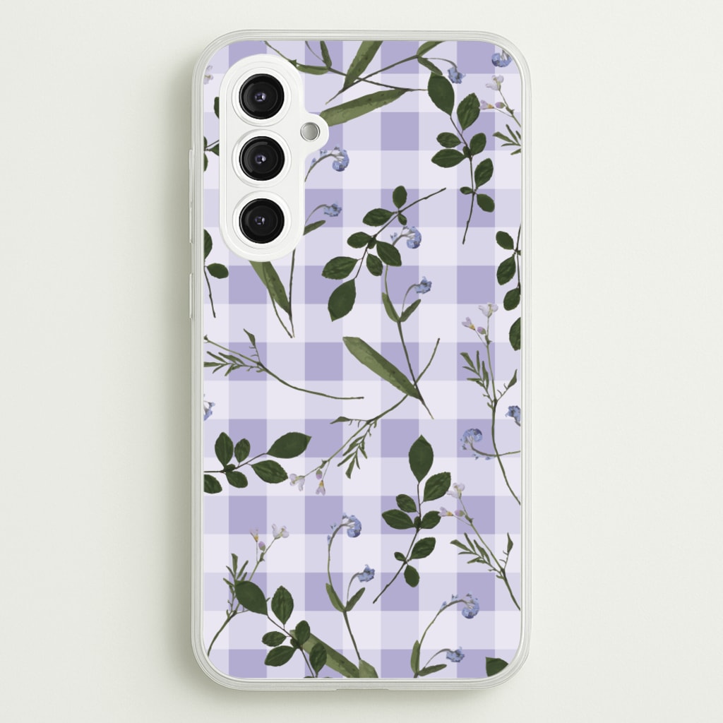Checkered Pressed Flowers Pattern - Floral Phone Case for Galaxy S23FE