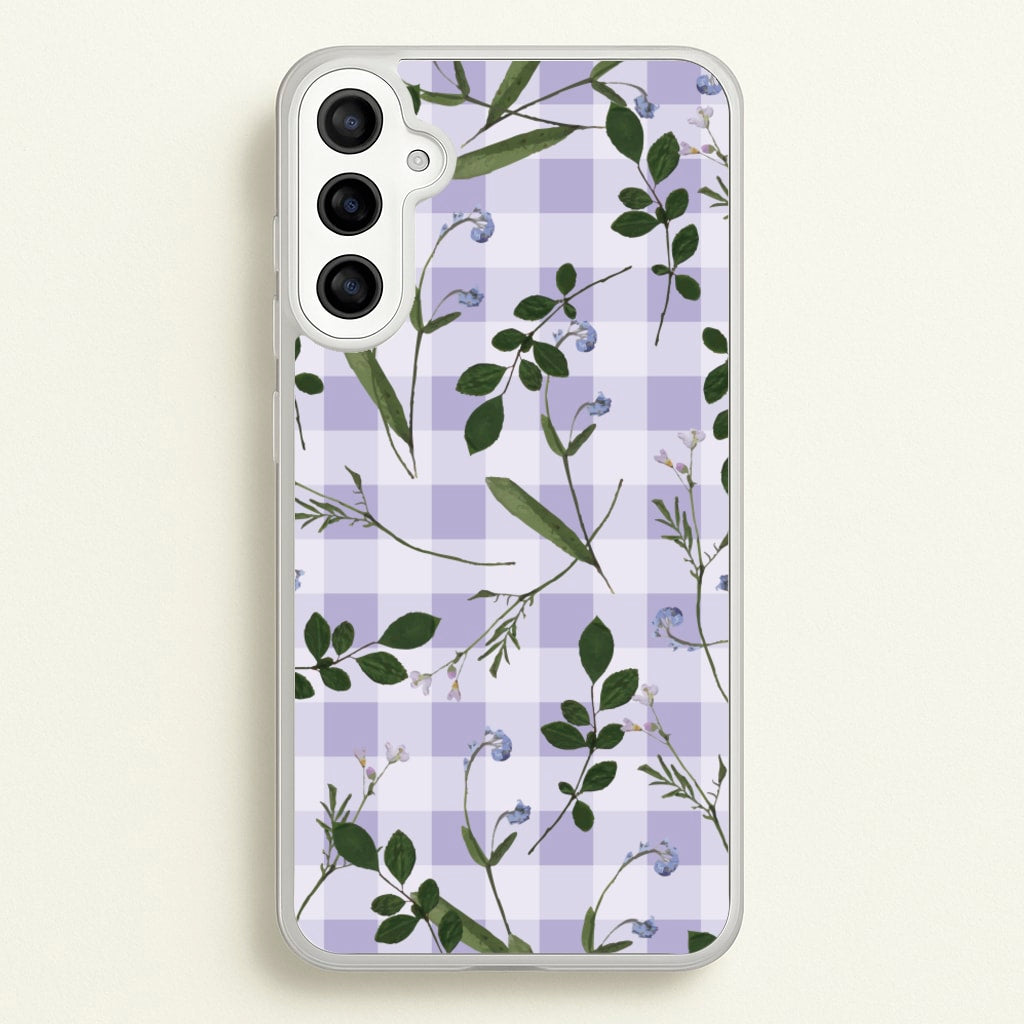 Checkered Pressed Flowers Pattern - Floral Phone Case for Galaxy A34