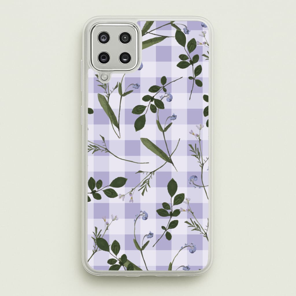 Checkered Pressed Flowers Pattern - Floral Phone Case for Galaxy A12