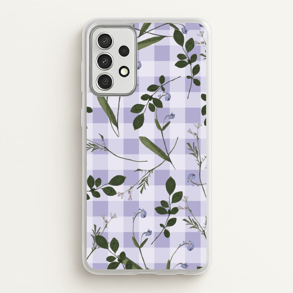 Checkered Pressed Flowers Pattern - Floral Phone Case for Galaxy A52 / A52s