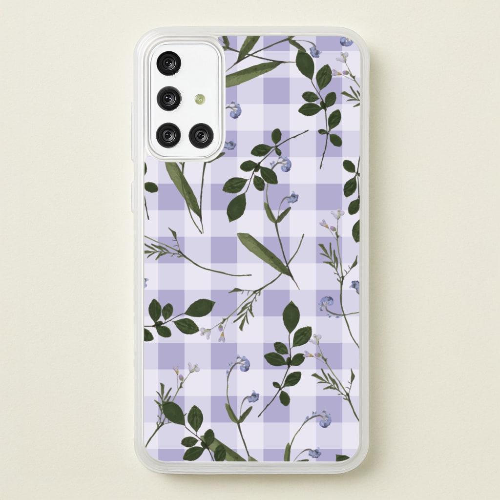 Checkered Pressed Flowers Pattern - Floral Phone Case for Galaxy A71