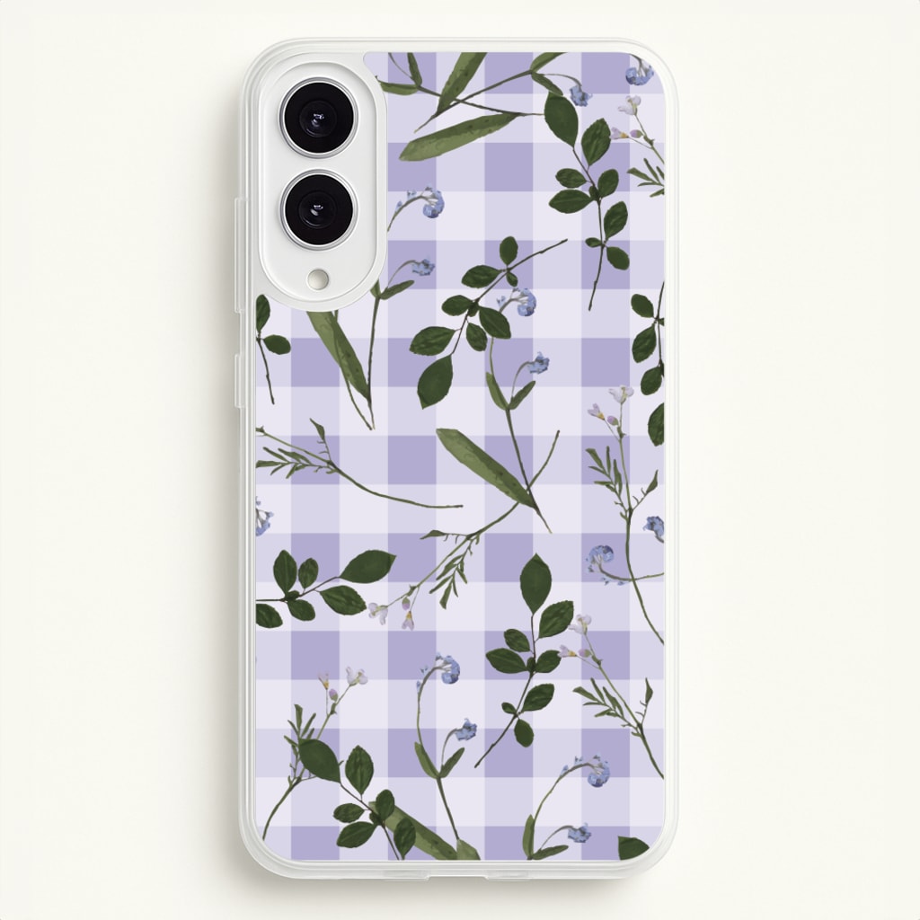 Checkered Pressed Flowers Pattern - Floral Phone Case for Galaxy S25 Edge