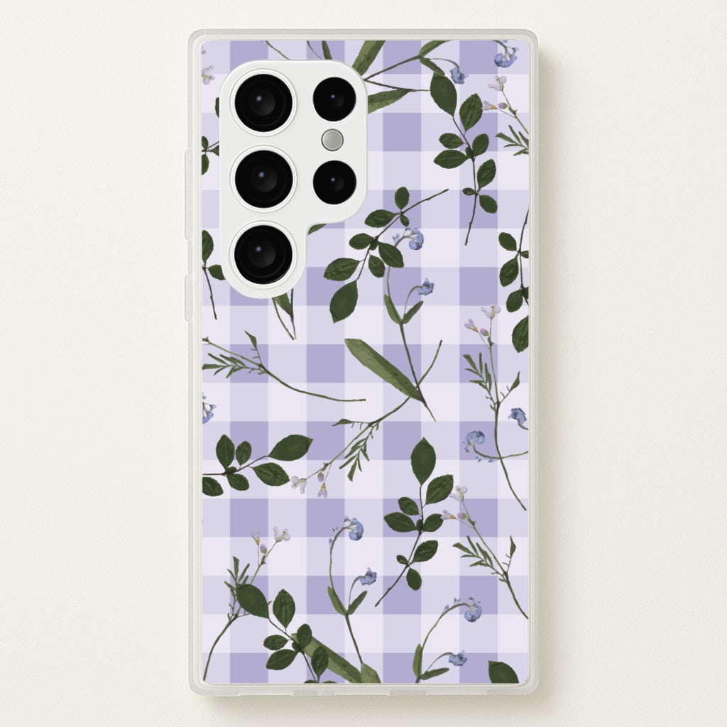 Checkered Pressed Flowers Pattern - Floral Phone Case for Galaxy S24 Ultra