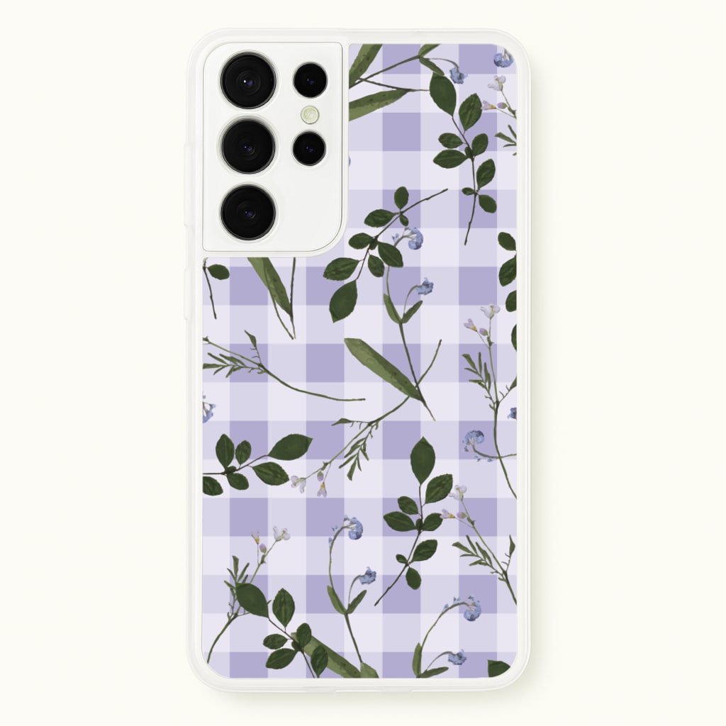 Checkered Pressed Flowers Pattern - Floral Phone Case for Galaxy S21 Ultra
