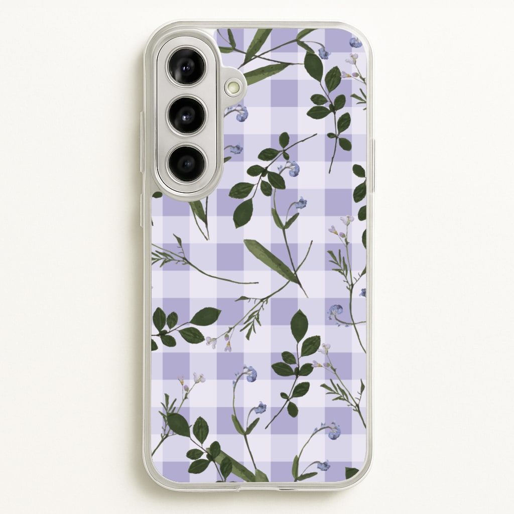 Checkered Pressed Flowers Pattern - Floral Phone Case for Galaxy A56