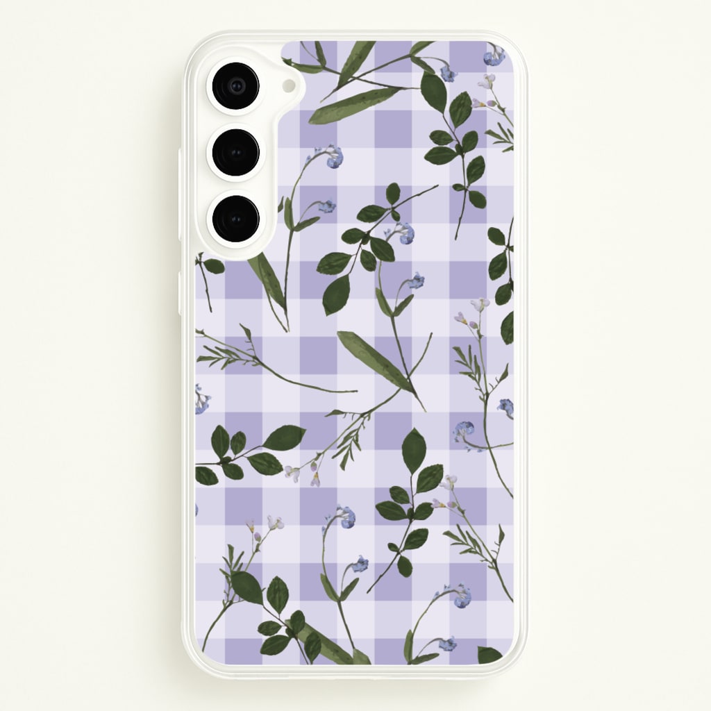 Checkered Pressed Flowers Pattern - Floral Phone Case for Galaxy S23 Plus