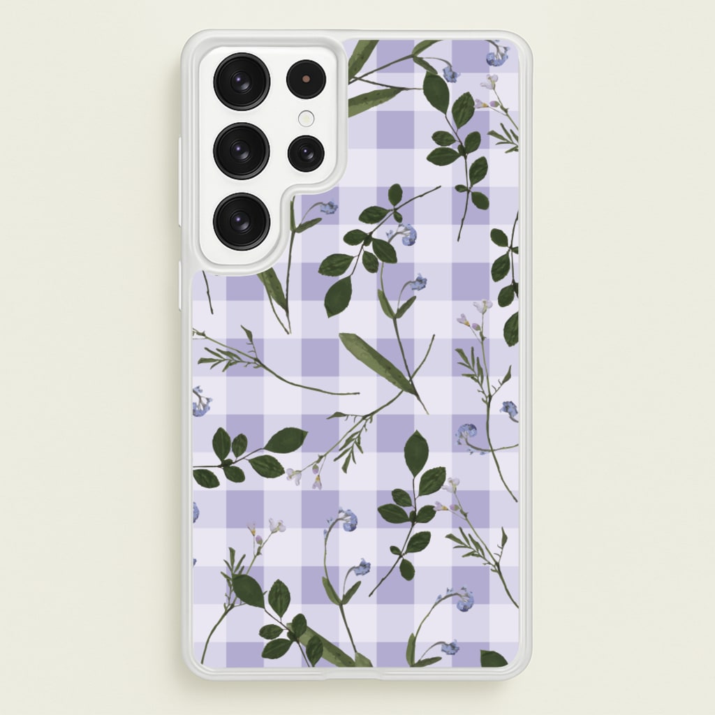 Checkered Pressed Flowers Pattern - Floral Phone Case for Galaxy S22 Ultra