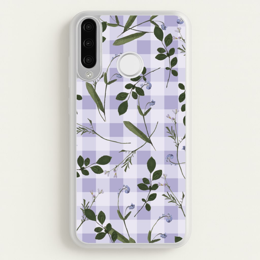 Checkered Pressed Flowers Pattern - Floral Phone Case for Huawei P30 Lite
