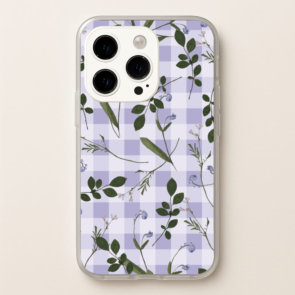 Checkered Pressed Flowers Pattern - Floral Phone Case for iPhone 15 Pro