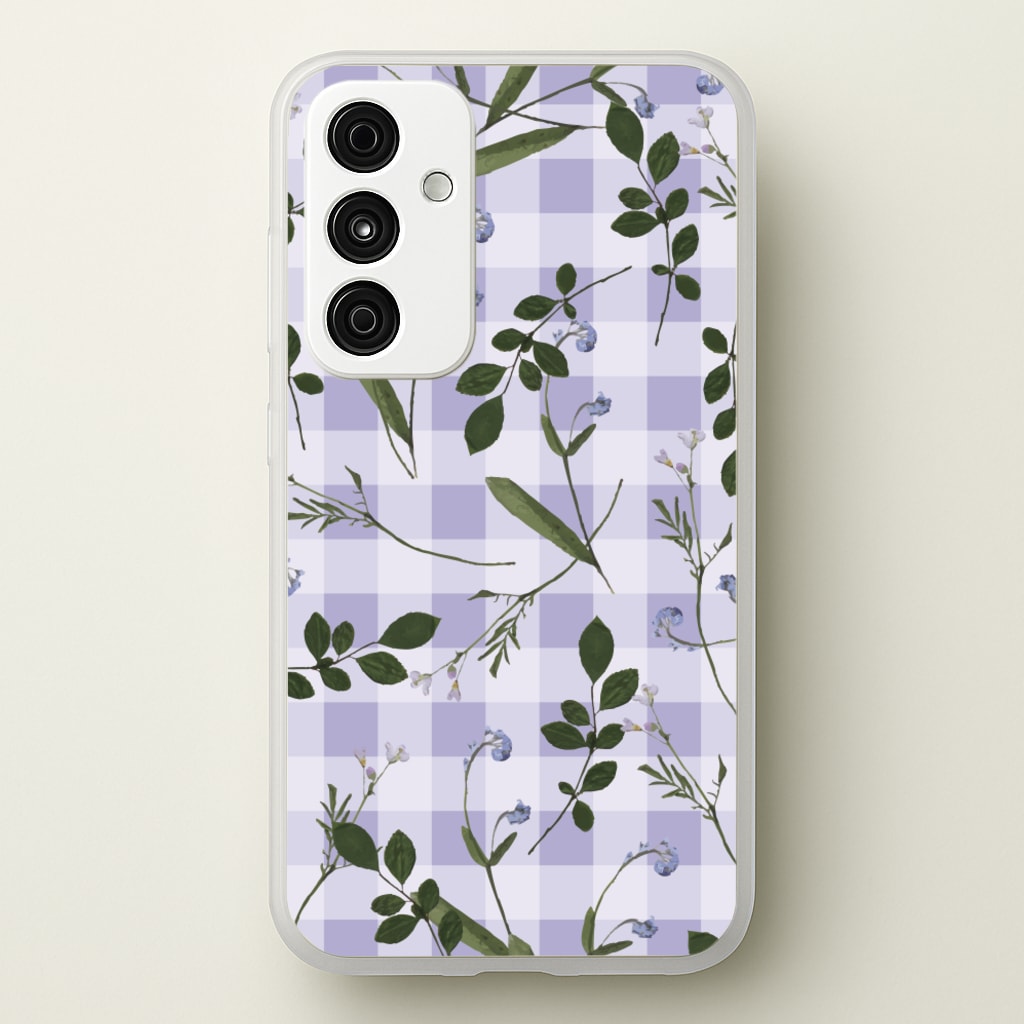 Checkered Pressed Flowers Pattern - Floral Phone Case for Galaxy A35