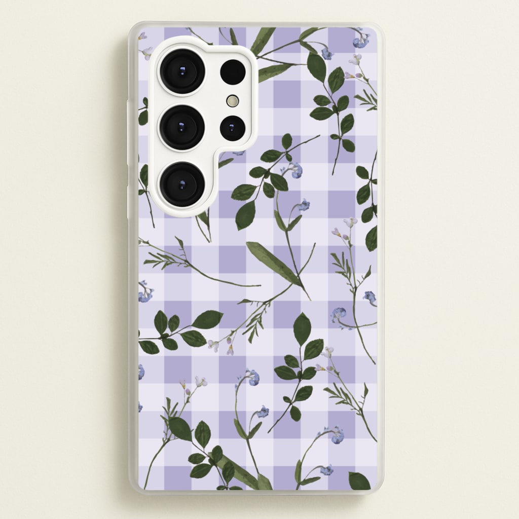 Checkered Pressed Flowers Pattern - Floral Phone Case for Galaxy S25 Ultra