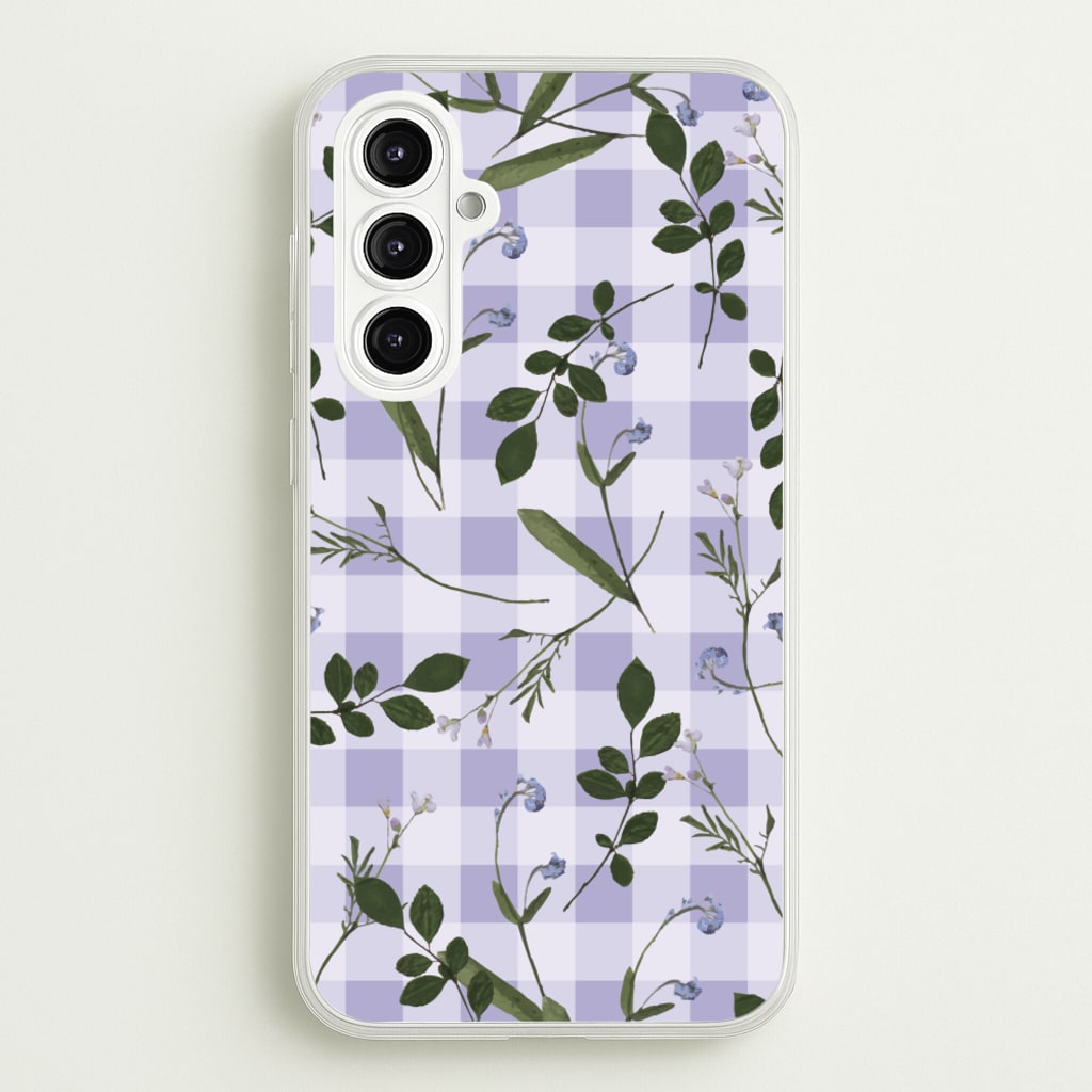 Checkered Pressed Flowers Pattern - Floral Phone Case for Galaxy A16