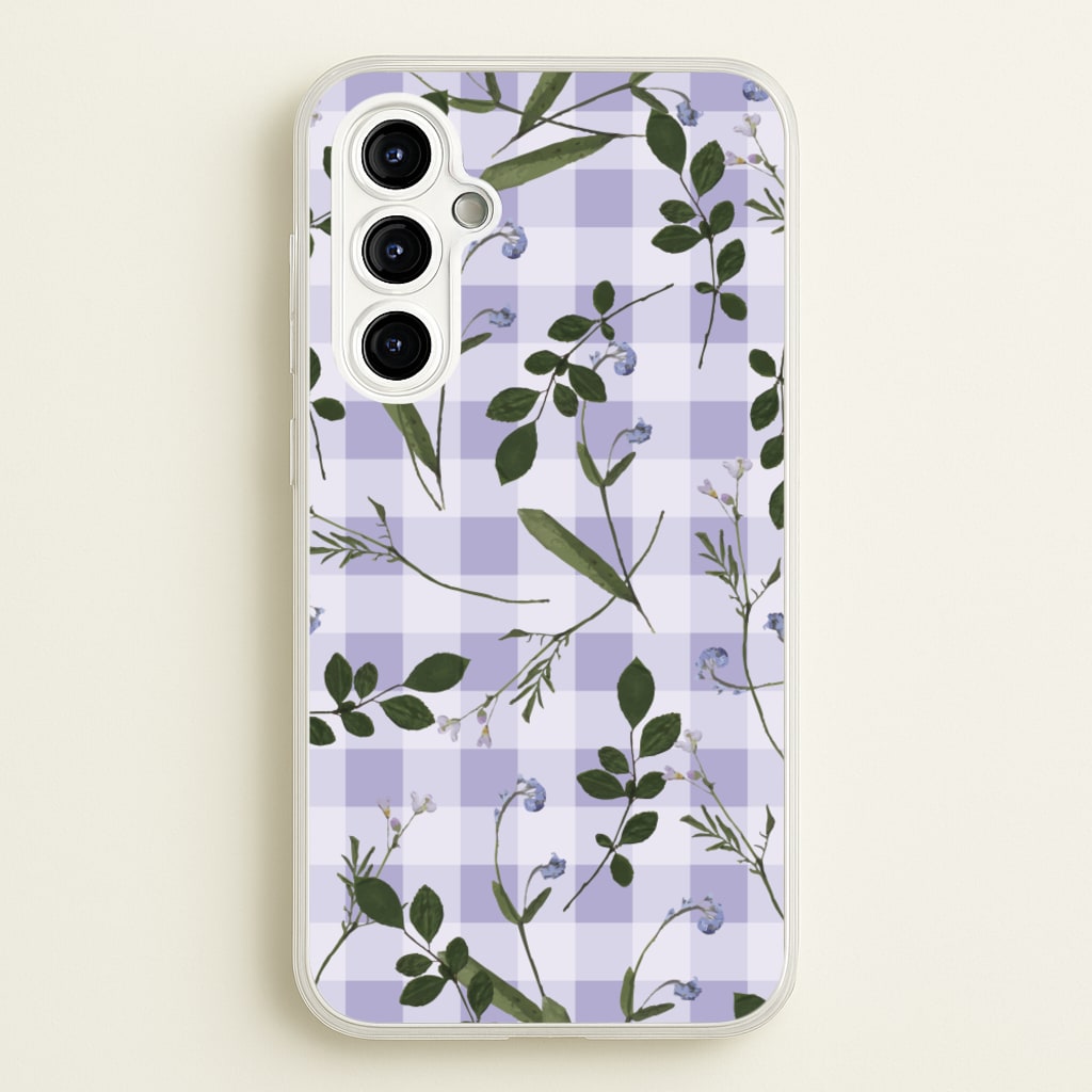 Checkered Pressed Flowers Pattern - Floral Phone Case for Galaxy A54