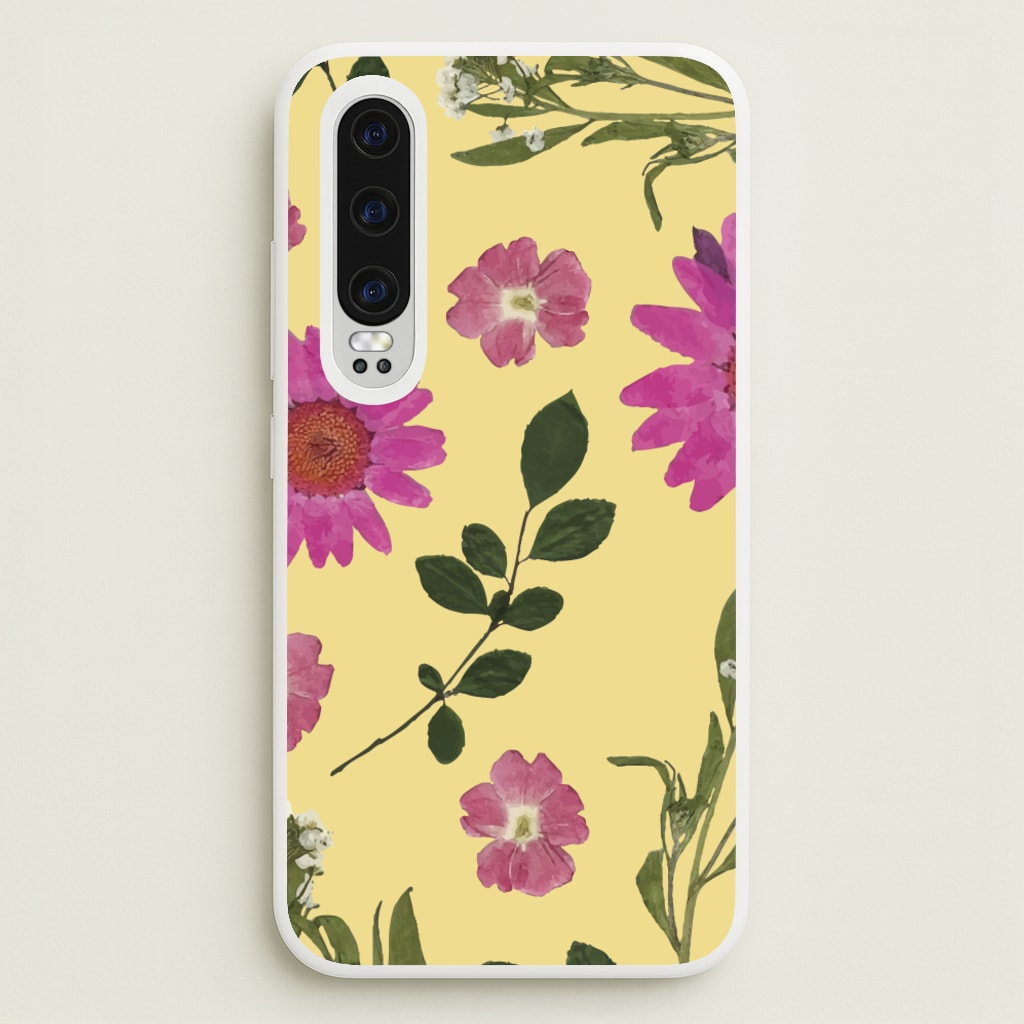 Pressed Plants Yellow - Floral Phone Case for Huawei P30