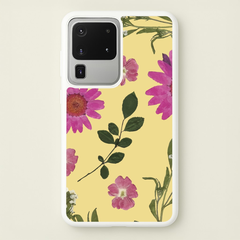 Pressed Plants Yellow - Floral Phone Case for Galaxy S20 Ultra