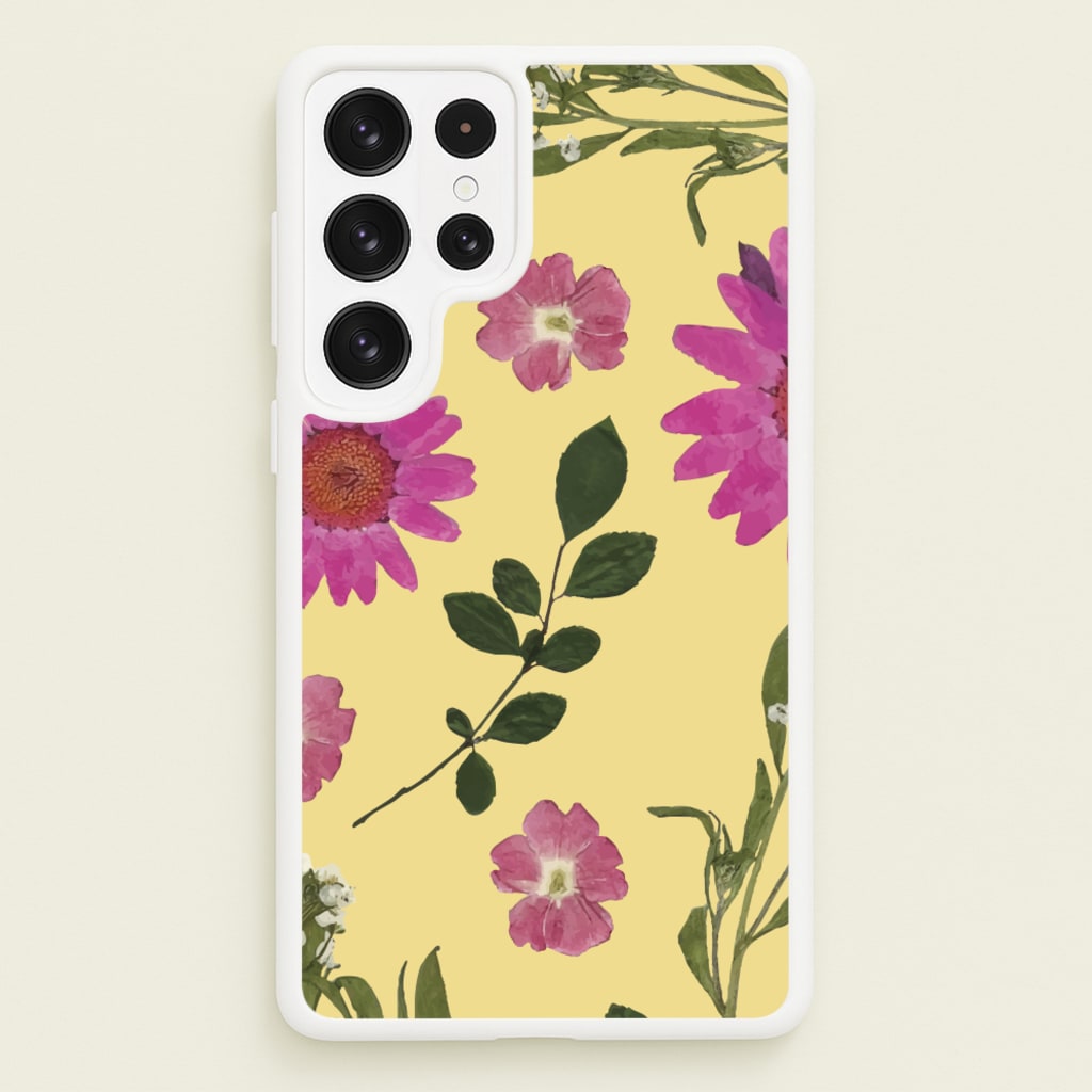 Pressed Plants Yellow - Floral Phone Case for Galaxy S23 Ultra