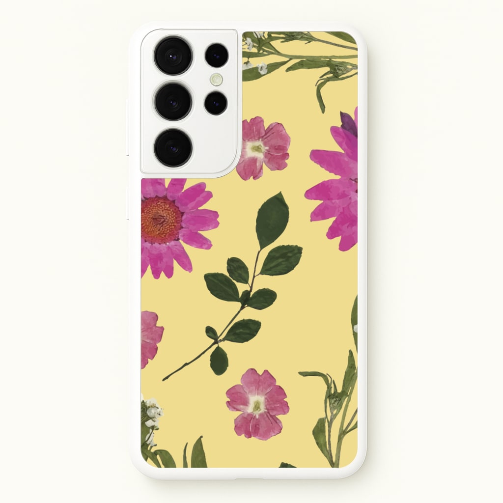 Pressed Plants Yellow - Floral Phone Case for Galaxy S21 Ultra