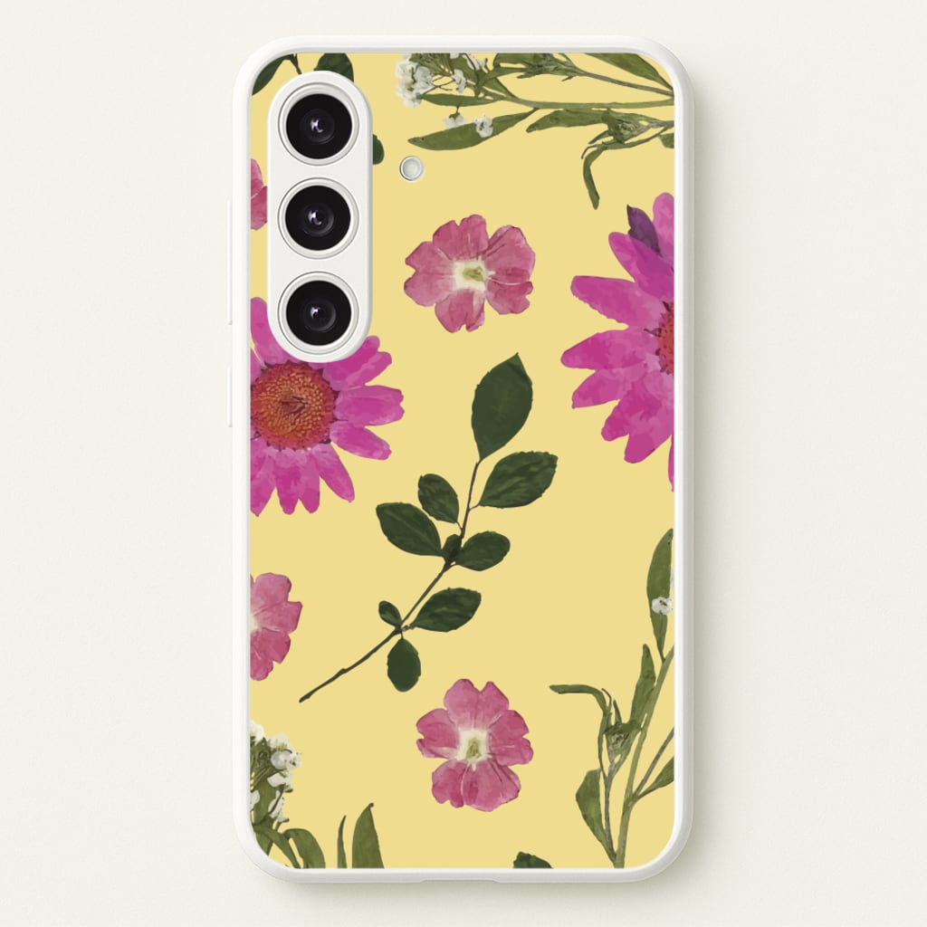 Pressed Plants Yellow - Floral Phone Case for Galaxy S25 Plus