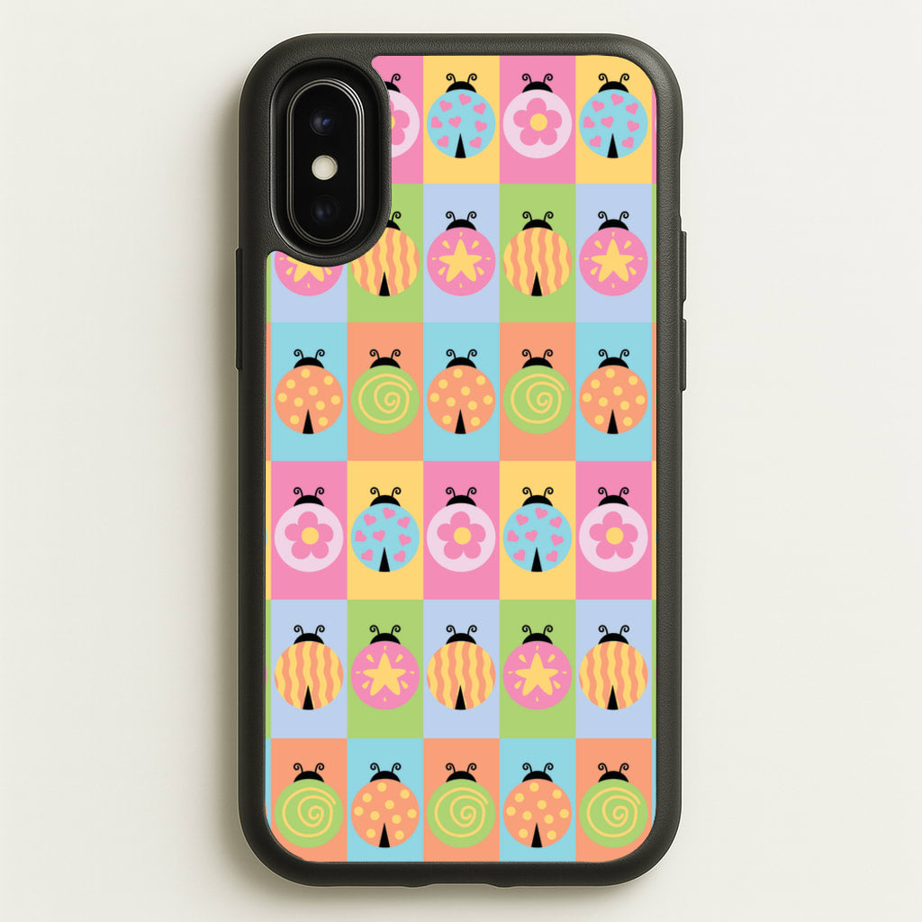 Cartoon Ladybugs Colourful Pattern - Patterns Phone Case for iPhone X / XS
