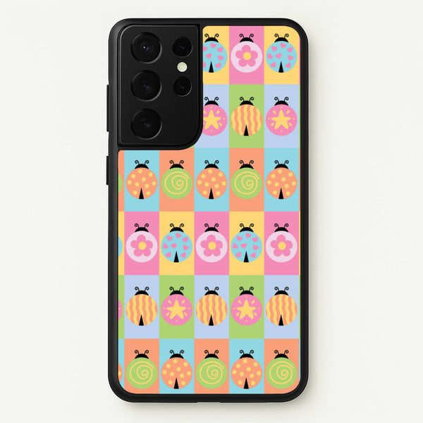 Cartoon Ladybugs Colourful Pattern - Patterns Phone Case for Galaxy S21 Ultra